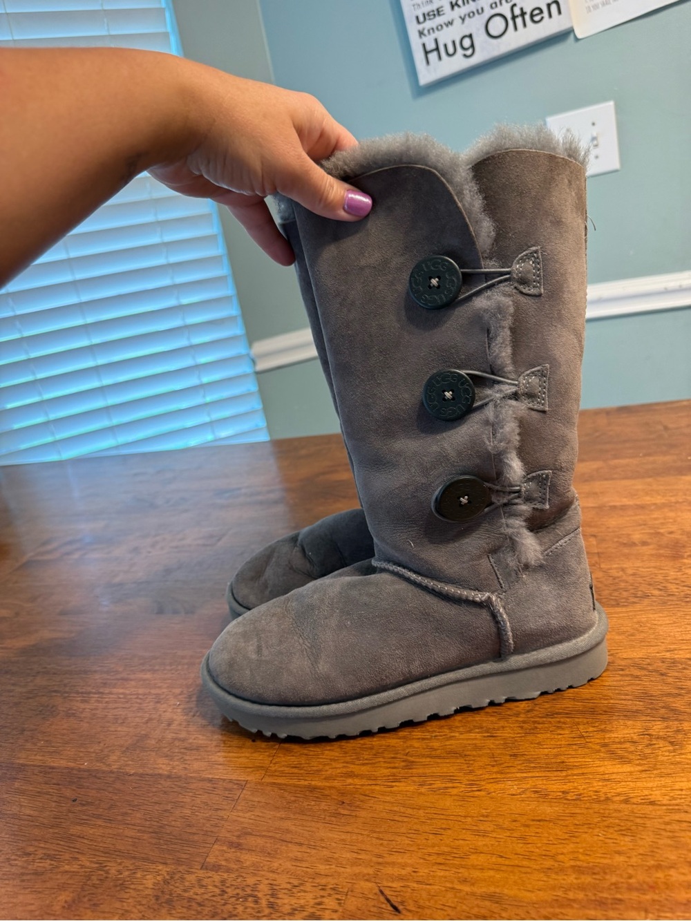 UGG Bailey Button Triplet II Tall Boots Grey Suede Women's Size 7